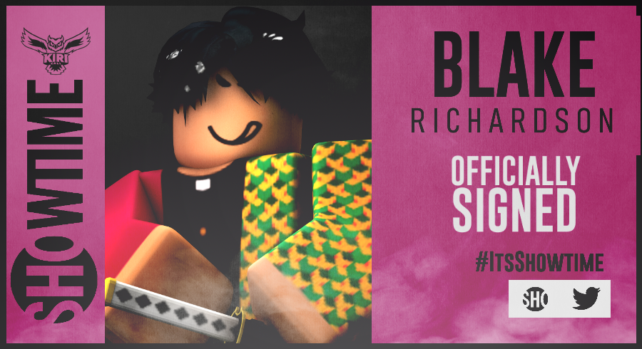 ShowtimeROBLOX's tweet photo. NEW SIGNING | BLAKE RICHARDSON

Our newest member of the SHOWTIME Locker Room, Blake Richardson! A man that has been re-inventing himself!

Winning championships all across the world in the year 2021, @willowsbelle  looks to join the elite talent.

@ShowtimeROBLOX | #ItsShowtime https://t.co/hpZfFsVrbp