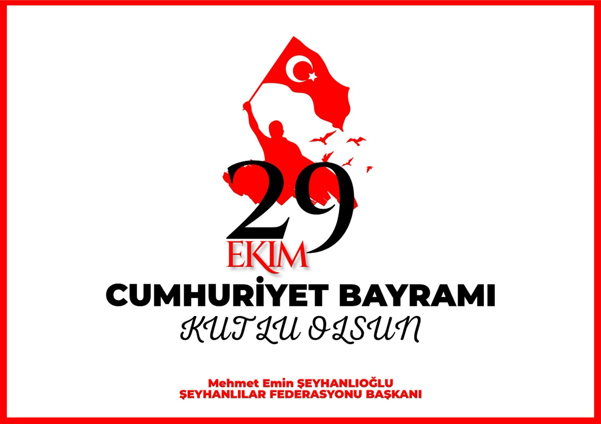 29 Ekim Cumhuriyet Bayramımızı tebrik ediyor, milletimize sağlık, huzur ve esenlik diliyorum.
Gazi Mustafa Kemal Atatürk ve silah arkadaşları başta olmak üzere tüm şehitlerimizi rahmet ve minnetle anıyorum.

#29Ekim Cumhuriyet Bayramı kutlu olsun🇹🇷