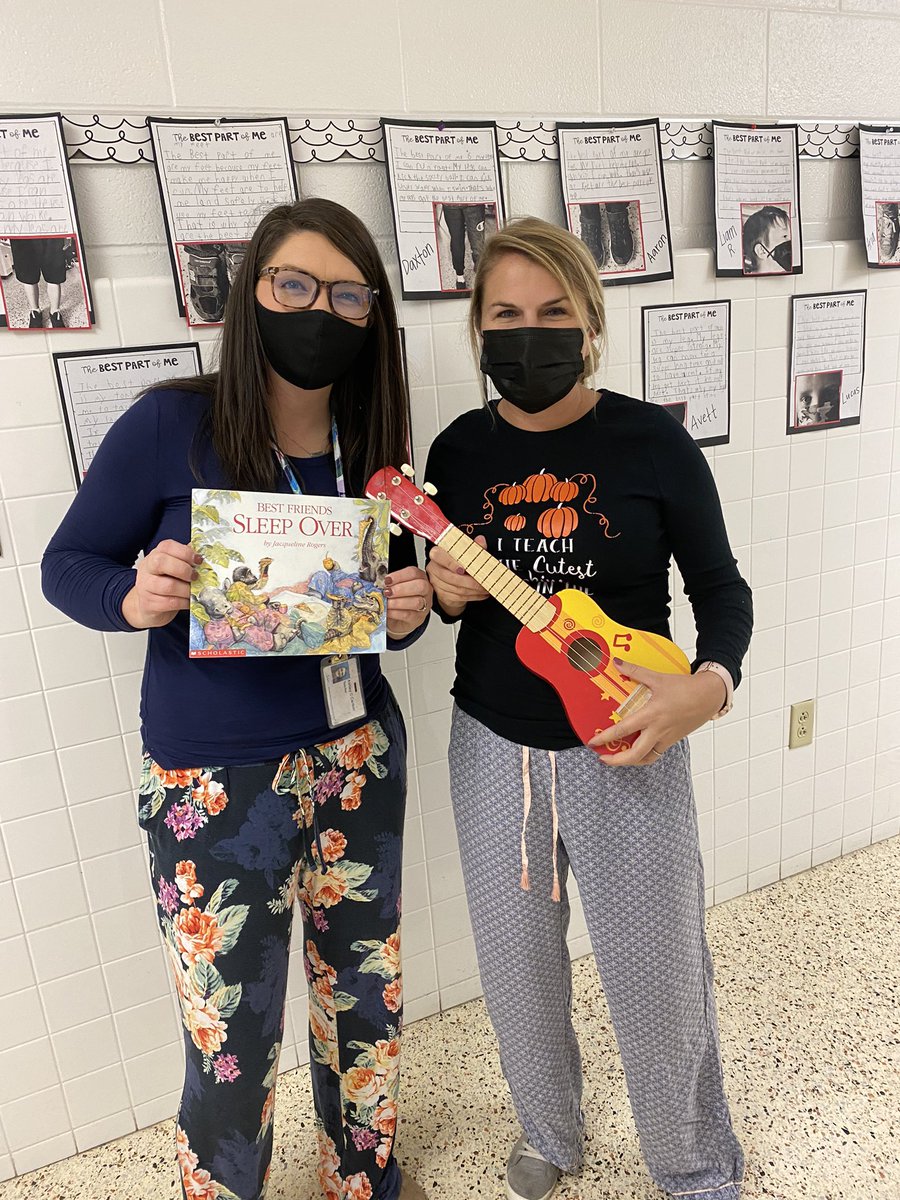 ashley__carlton's tweet photo. Book Character Day means of course @DardenWhitney and I dress up as the book “Best Friends Sleep Over.” https://t.co/KmQfkf0SG0