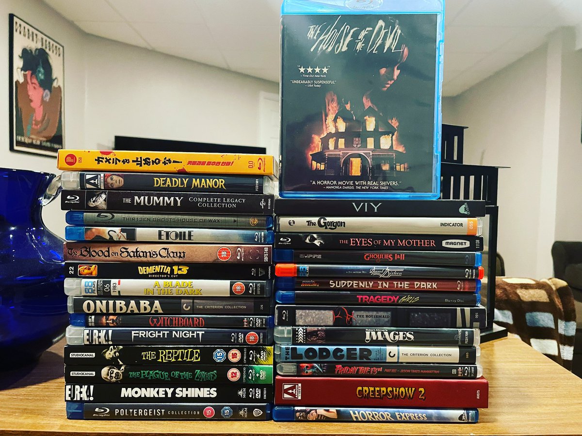 GTGMcast's tweet photo. 31 Days of Halloween (physical media edition). #arrowvideo #halloween #horrormovies #physicalmedia #bluray #criterioncollection #eureka #studiocanal #shoutfactory #screamfactory #88films #vestronvideo #scorpionreleasing #plainarchive #kofa #mondomacabro #severin https://t.co/Vwc6NBeAly