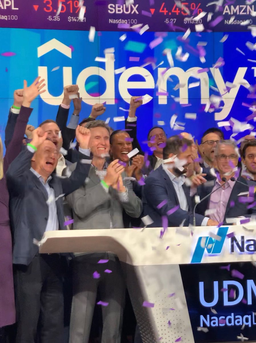 HeatherHiles's tweet photo. Proud to stand with my @Udemy teammates on an auspicious day. Let the games begin… https://t.co/oXhytZ60k0