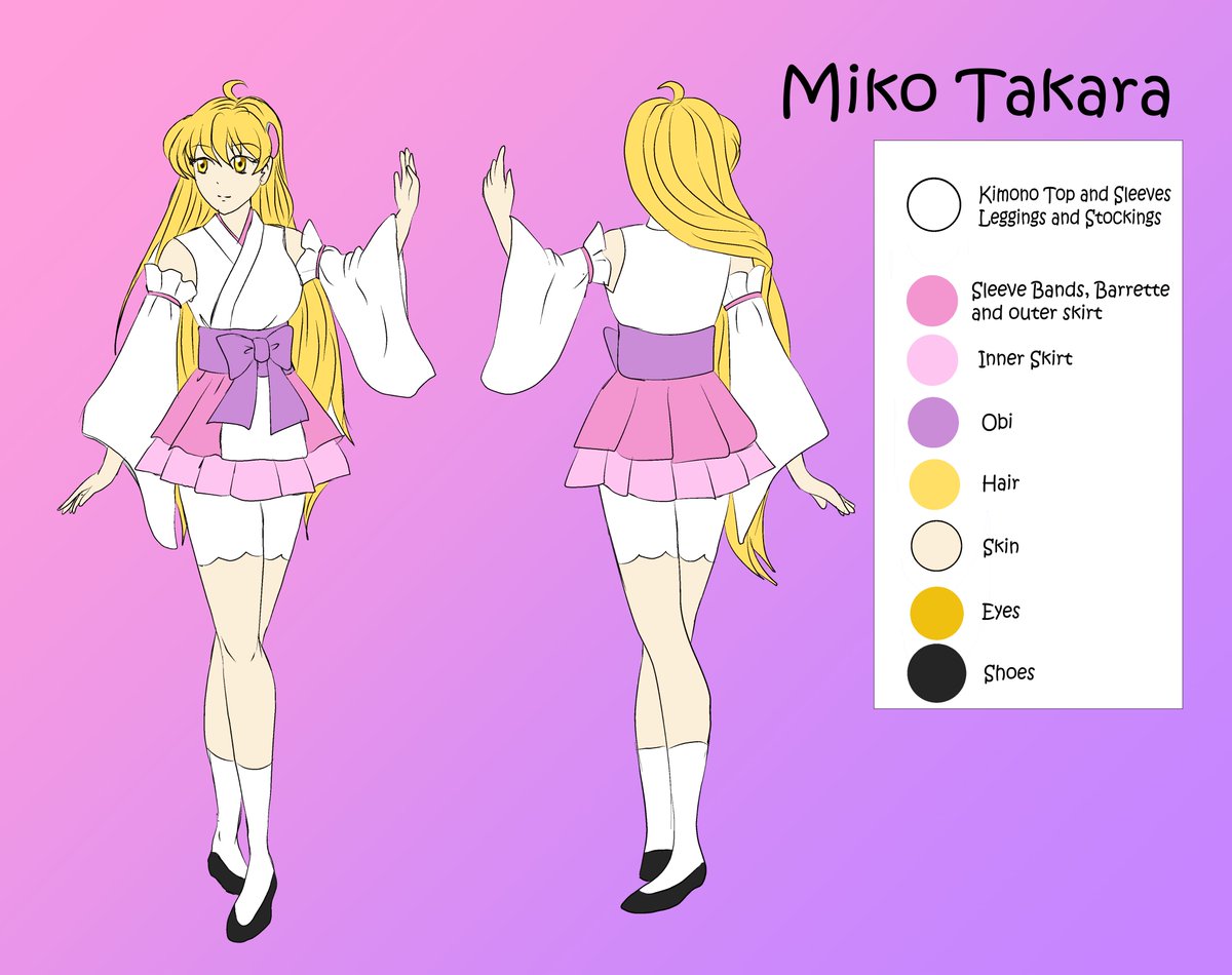 KatiaSunna's tweet photo. I can post up to 4 at a time so here's part 1

Miko Sakura (red) - Miko of Stars and Cherry Blossoms
Miko Hikari (yellow) - Miko of Light
Miko Nanako (green) - Miko of Nature
Miko Takara (pink) - Miko of Crystals

You're free to draw them. 

Part 2 soon https://t.co/RCFecWzJBJ