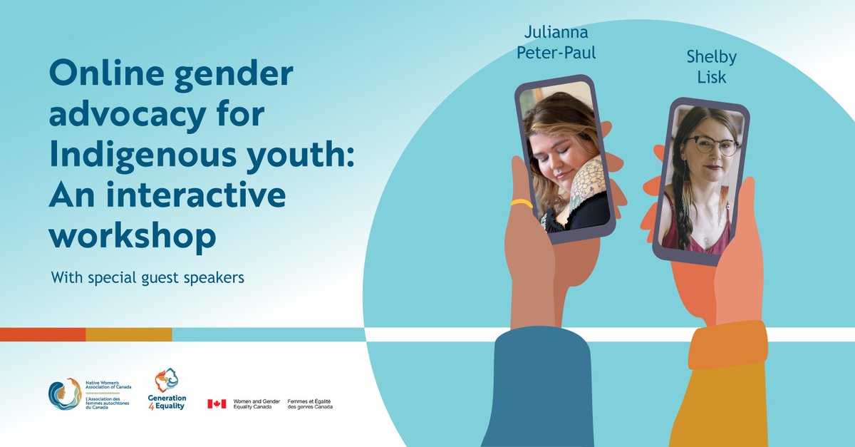 NWAC_CA's tweet photo. NWAC is hosting a virtual interactive workshop on November 12th on how to advocate for gender equality and diversity using social media! 
Work with two Indigenous women who are making a positive impact. 

Register here: https://t.co/EkJOqMIxA0
#generation4equality #G4E https://t.co/2f8zNfLff3