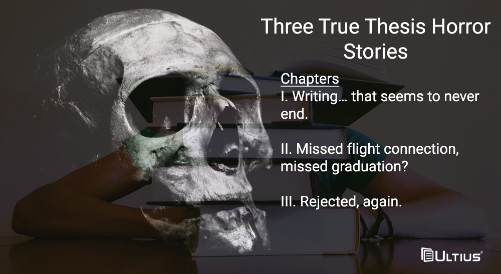 UltiusInc's tweet photo. In honor of spooky season, we reviewed true horror stories students faced while writing their research thesis. We highlight common mistakes and situations writers may encounter. Check it out! https://t.co/LjCTP48KIV https://t.co/BFfShVoHfo