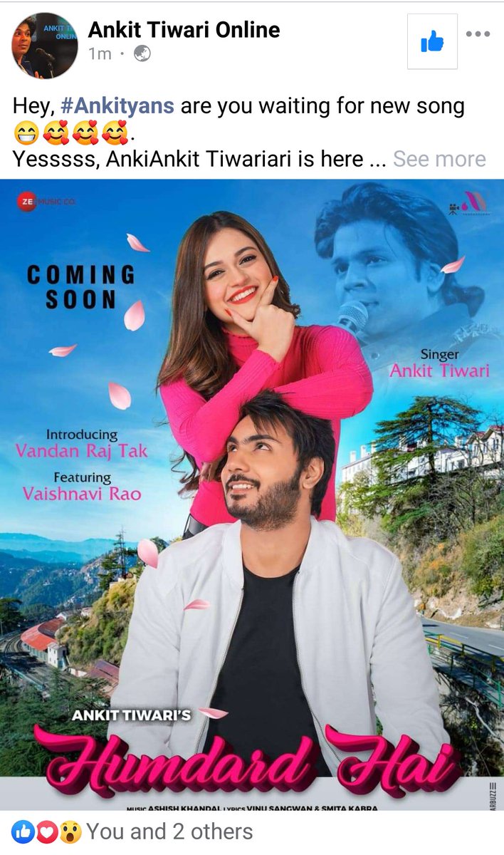 GopeshJha14's tweet photo. @officiallyAnkit new song 
#Humdardhai out soon.
#Ankittiwari @ZeeMusicCompany https://t.co/MI16SUGaLV