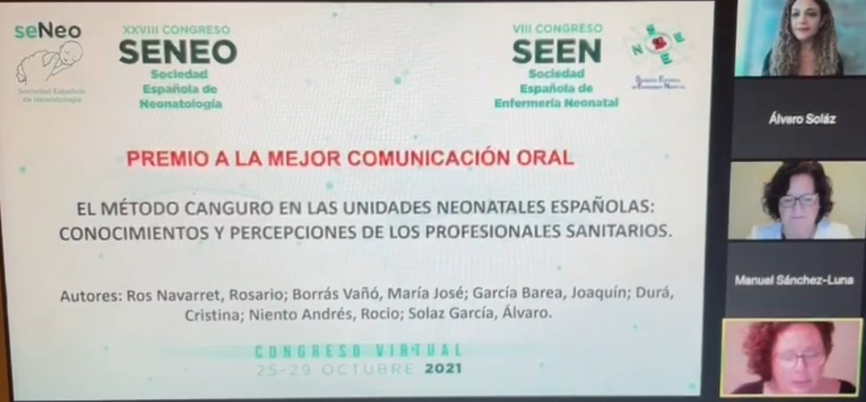 pediatrialafe's tweet photo. 1/2 Premio a la  mejor comunicación oral del Cogreso @SEEN_Neonatal 

Realizada por enfermeras UCI Neonatal #pediatrialafe: Rosario Ros, M José Borrás, Joaquín García, Cristina Durá, Rocío Nieto y Álvaro Solaz

#seen21 #seneo2021 #SeneoSeen2021 https://t.co/px7YC89ywd