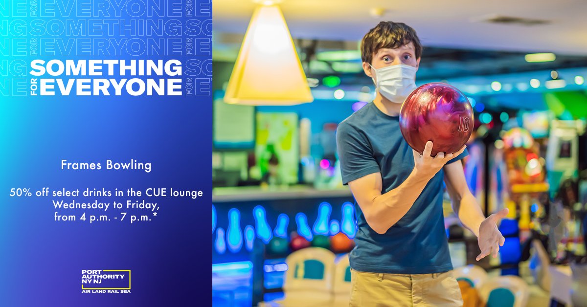 There is Something for Everyone at <a href="/PABusTerminal/">Port Authority Bus Terminal</a>. Come down today, bowl🎳 and have a blast at <a href="/framesnyc/">FramesBowlingLounge</a>. Get 50% off select drinks from 4 p.m.-7 p.m. on Wednesdays - Fridays in the CUE lounge. ow.ly/NO7g50Gr221 #welcomeback
