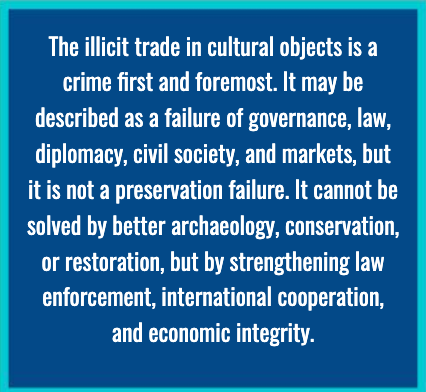 CombatLooting's tweet photo. The illicit trade in cultural objects is a crime first and foremost. Based on lessons learned, our report calls for new policies, priorities, and practices to be considered by the G20, its Member States, and the private sector. Read the Report >>  https://t.co/n0DA8g8UsM https://t.co/q4K08z2Eez