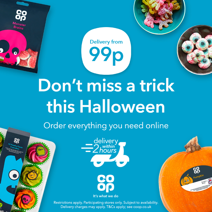 Rachelcoopmp's tweet photo. Tasty Halloween treats to your door from Co-op Johnstown!
Shop online now 👉  https://t.co/E1BWelx6Wc https://t.co/s7G60KUyNO