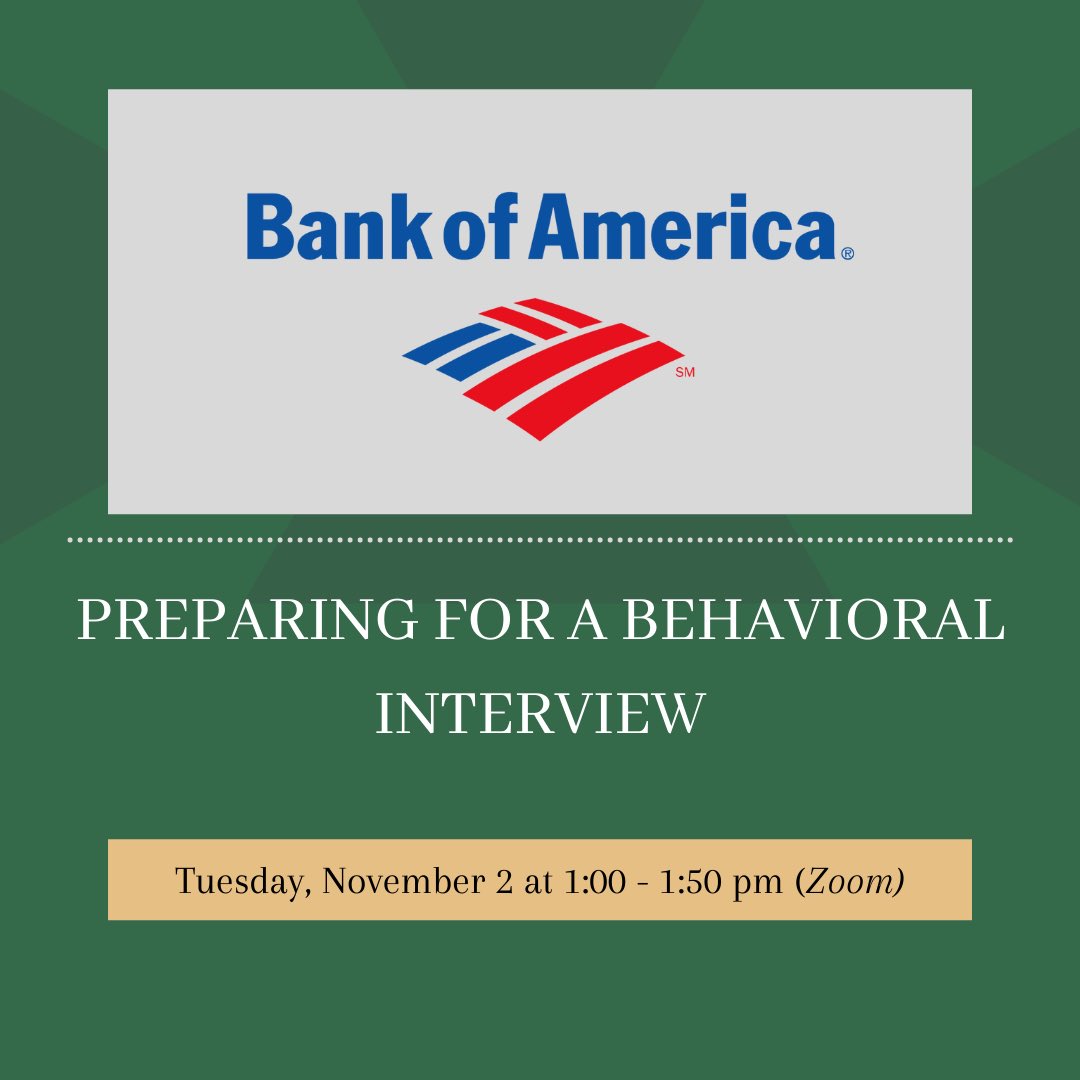 CCI_Bus_Partner's tweet image. Preparing for a behavioral interview can be confusing. And that is why Bank of America will be hosting a virtual meetup to give tips and tricks and answer any questions you might have. To register for this event go to the CCI events page linked in the bio.