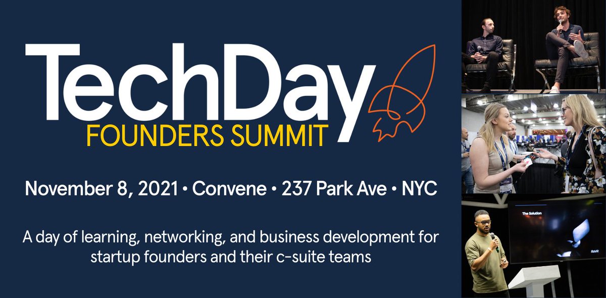 nycmedialab's tweet photo. We're thrilled to be partnering with @TechDayHQ for #TechDay Founders Summit! Connect with hundreds of other startup founders on November 8th & learn best business practices from over 20 top tech and business leaders! Apply here: https://t.co/VKEIESaCVM #TechDayFoundersSummit https://t.co/CcTpaW0KP1