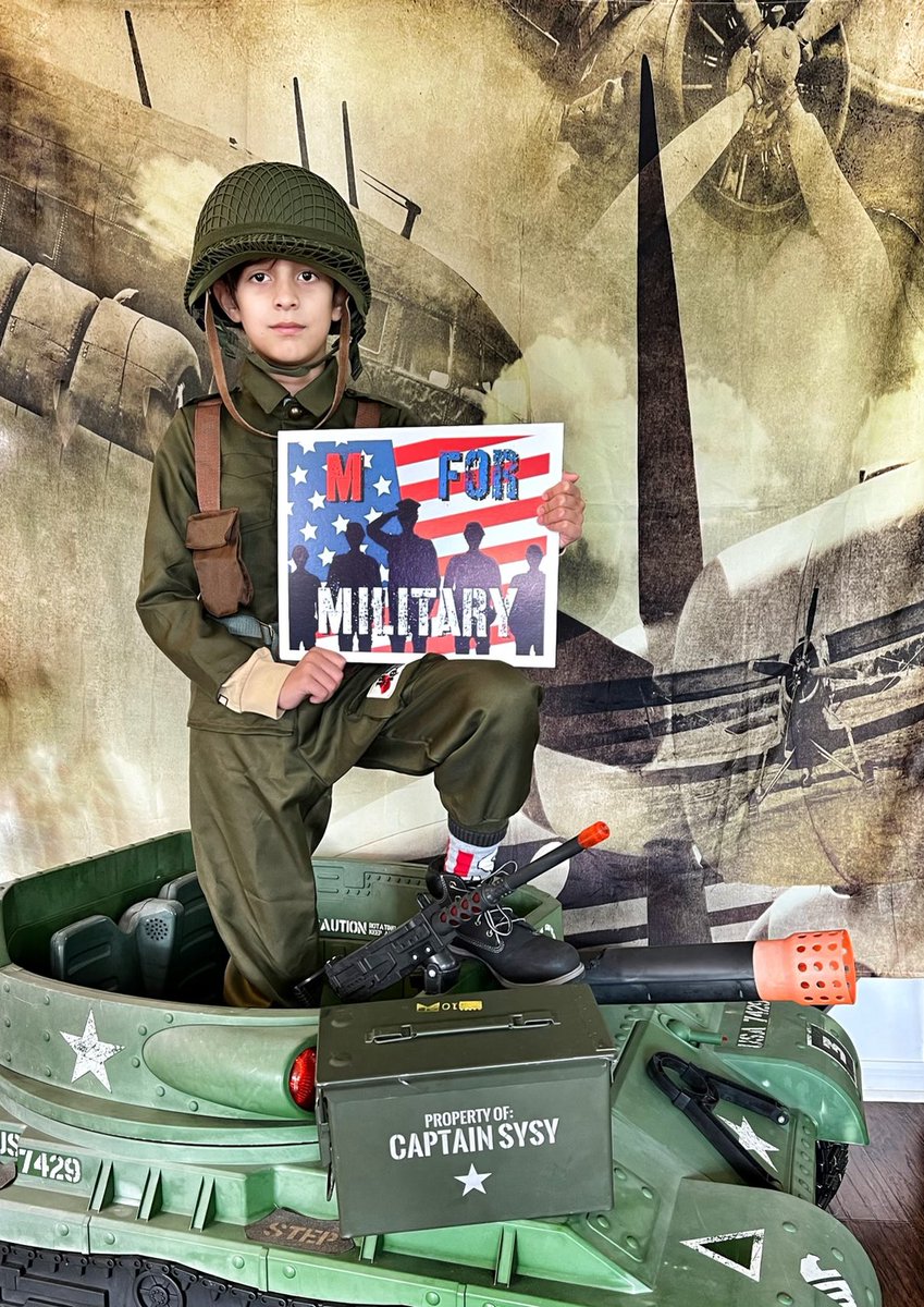 captainatv1's tweet photo. FLVS Vocabulary Parade happened today! Of course our World Historian selected M for Military. As a future strategist, Captain SySy knows we could not have the freedoms we do without the men and women that work to protect them. And, he wanted to honor them today with his letter M! https://t.co/bV9QIBkpAV