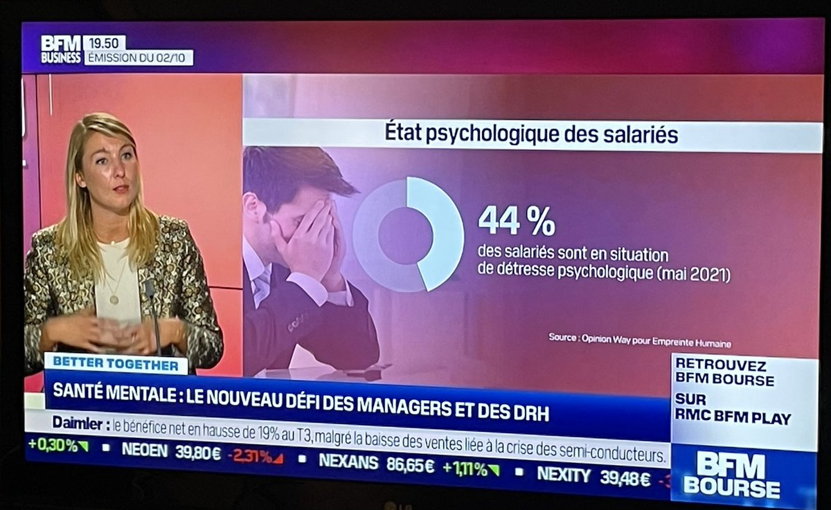 La #santementale nouveau defi des #drh et #manager, ou comment le mauvais management devient la norme. 
👉 Pres de 2 millions de salariés étaient en burnout en mai 2021. <a href="/DuFaust/">Faustine Duriez</a> <a href="/LaureClosier/">Laure Closier</a>