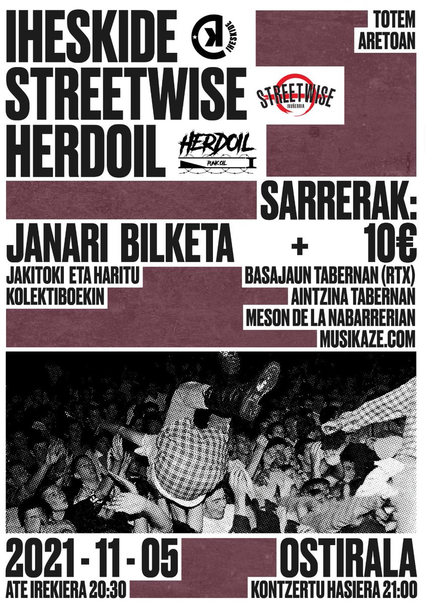 Datorren ostiralean Totem Aretoan kontzertu bat antolatu da. Kontzertuan Jakitokirentzako elikagai bilketa egonen da.Animatu laguntzera!
La próxima semana se ha organizado un concierto en la Sala Totem en el que habrá recogida de alimentos para Jakitoki. Anímate a echar una mano!