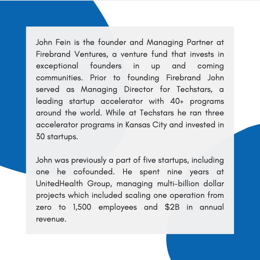 Make sure to mark your calendars for next Tuesday so you don’t miss our guest speaker and  Firebrand Ventures Founder, John Fein! 🗓