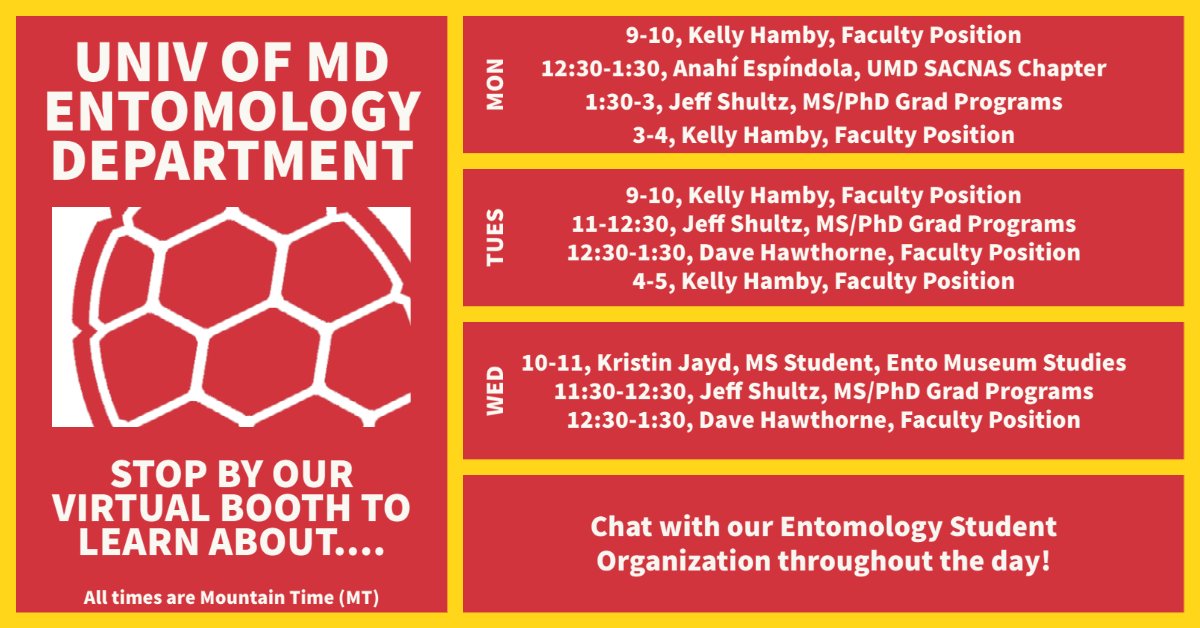 UMDEntomology's tweet photo. Going to Virtual #EntSoc21? Video chat w/ us in our virtual booth! Learn about @UMDEntomology, our MS/PhD Grad Programs, @umdeso, an open Faculty Position, @SACNASatUMD, @UMDscience, @UMD_AGNR, &amp; More! 

We'll also be in the exhibit hall in Denver!!! https://t.co/g1mIz8XGVU