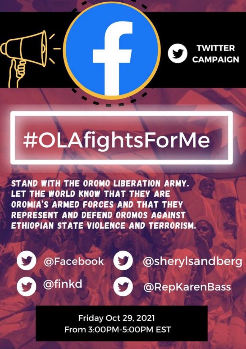 itsademmoh's tweet photo. #OLA is a force for good and operates with the highest moral principles in its fights against the oppressive Ethiopian regime. #OLAfightsForMe @Facebook @finkd @sherylsandberg @repkarenbass. https://t.co/CbepNlQSIY
