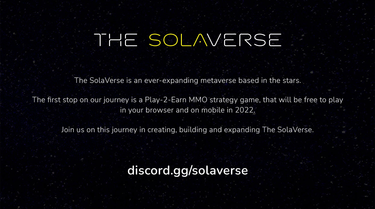 the_solaverse's tweet photo. Our roadmap has just been released ✅ 

You can find it in our Discord
- Link is in the comments below 👇

Follow @the_solaverse and tag 3 people below for a chance to win a spot on our Whitelist! https://t.co/kVKRh3vpb4