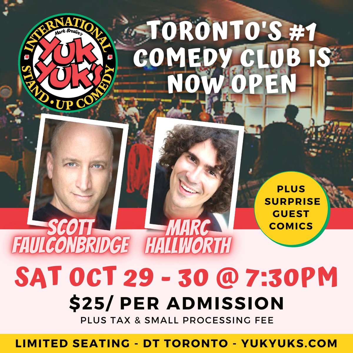 Canadian Comedy Award nominee, Scott Faulconbridge is spearheading THIS WEEKEND'S shows. Tickets now sold individually. Featuring Marc Hallworth amongst special guest comics. Buy tickets today: YukYuks.com/Toronto

#Toronto #The6ix #YukYuks #Comedy #ComedyClub