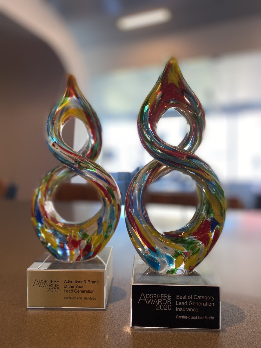 intermedia_adv's tweet photo. Our #AdSphere awards from this year’s @ThePDMI West Conference fit in nicely on our awards wall 🏆📺
We’re honored to be recognized for excellence in television advertising in 2020 for client CarShield’s creative 🎥🚙 https://t.co/aI22WuypcF