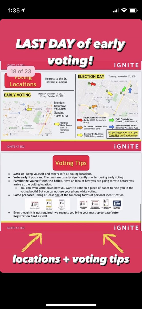 igniteseu's tweet photo. Today is the LAST day for early voting!! Get out to vote today or Tuesday on Election Day 🤩🤩 here are some voting locations and tips for our fellow SEU students https://t.co/E1Lph1CXpS