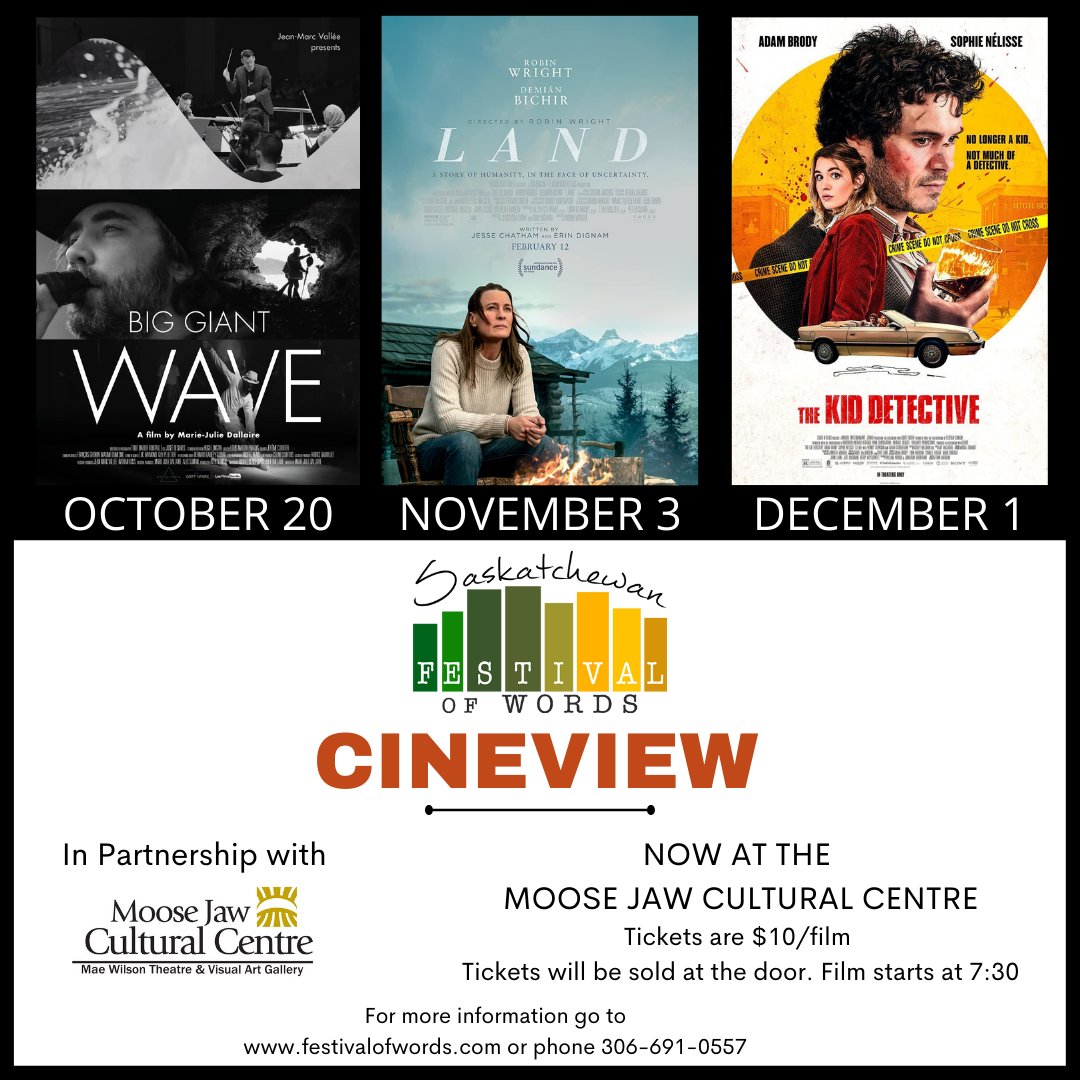 Our next film is coming up soon on Nov 3 at 7:30PM. Tickets available at the door for Land for $10. Reminder the film is now at <a href="/theMJCC/">Moose Jaw Cultural Centre</a>. Thank you to the Cultural Centre for partnering on this series!

Mask and vaccine mandates are in place.