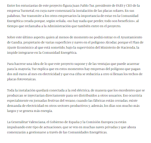 "La #ComunidadEnergética del Polígono Alcodar de Gandia, planteada como la mayor instalación de energía fotovoltaica de España sobre techo industrial, prevé iniciar antes de fin de año la colocación de primeros paneles solares", cuenta <a href="/levante_emv/">Levante-EMV</a> 
▶️
levante-emv.com/safor/2021/10/…