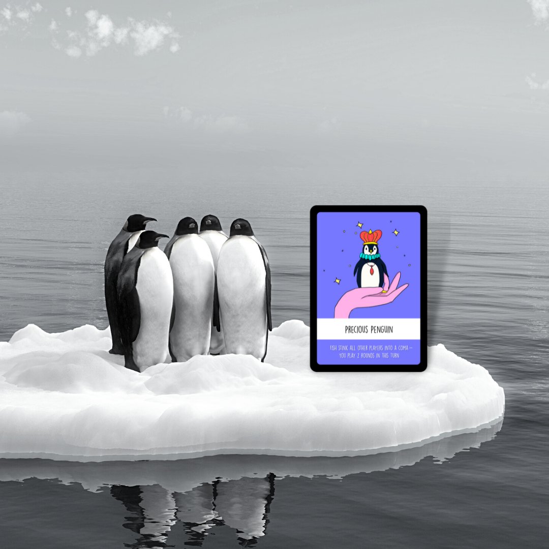 HowAmIWeird's tweet image. #AngerSmash DISRUPTOR 6/10  Precious Penguin - 🐟Fish stink all other players into a coma - you can do two actions in one turn!
AngerSmash is a strategy card game launching soon on #Kickstarter🔥! Follow us to find more! #boardgame #cardgame #tabletopgaming #letsplay #gamenight