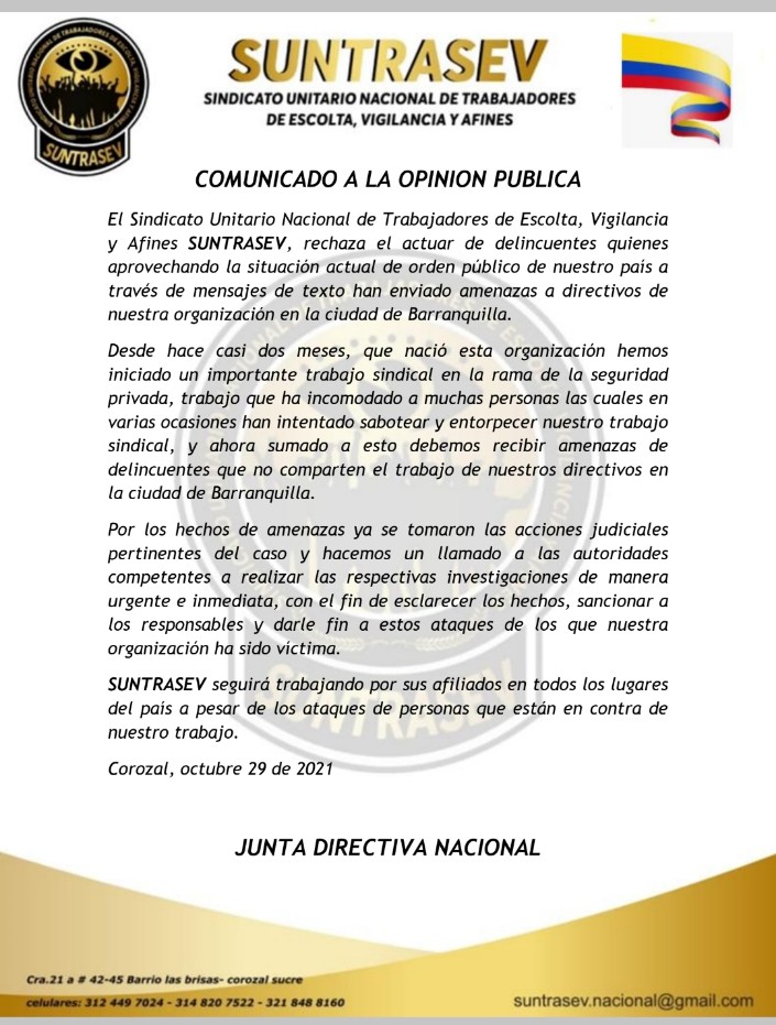 suntrasev's tweet photo. Rechazo total a las amenazas e intimidaciones https://t.co/2V0zGiRtE3