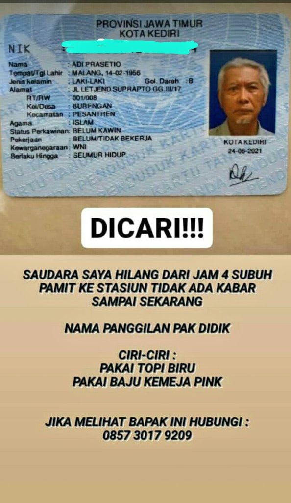 jembermfs's tweet photo. /jbrfess/ Mohon bantuannya temen-temen, pakdhe ku gak ada kabar dari kemarin beliau gapunya hp juga, brkt dari kediri dan tdk tau kmana https://t.co/ANbtzXvnrz