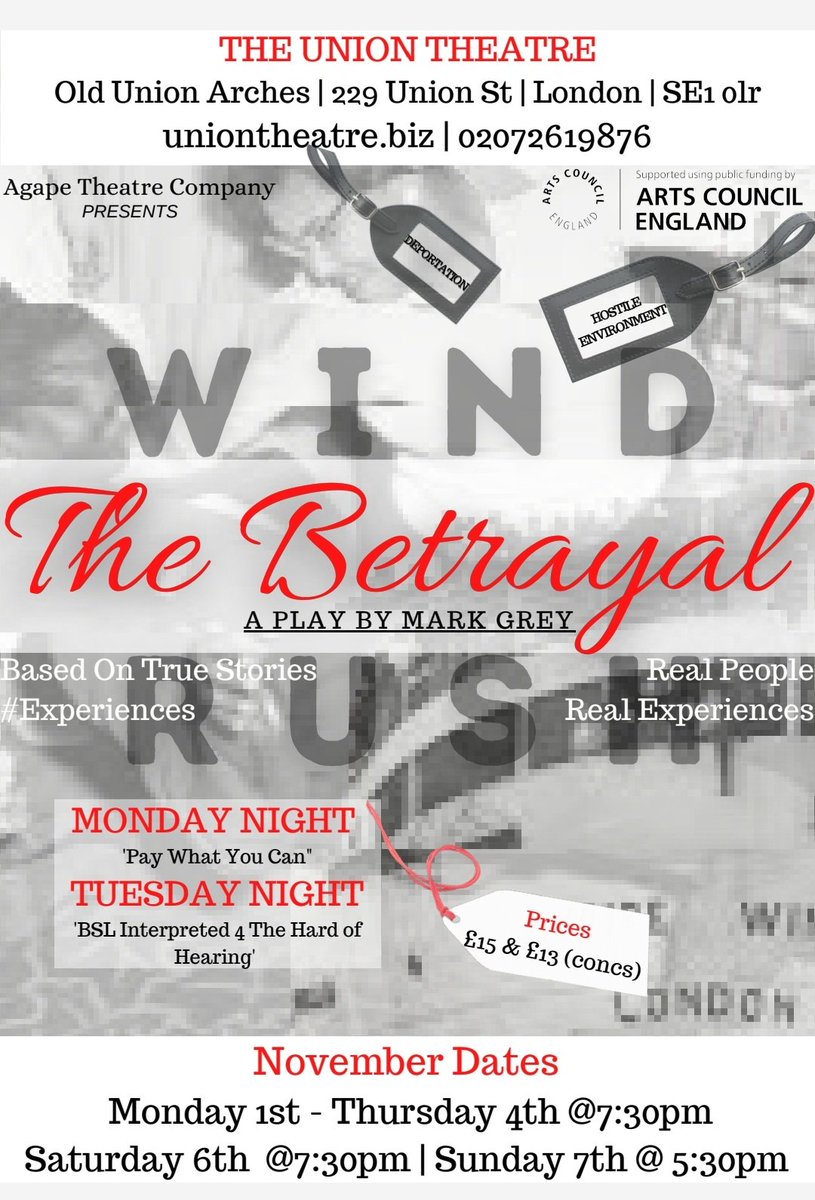SistaMQueen's tweet photo. *Windrush* stories as reported about Anthony Bryan (Joseph Quartson), Paulette Wilson (Misie Goode), Sylvester Marshall (Josh Anderso-Grey) &amp; Michael Braithwaite (Greg David Monga)

1st - 7th Nov
(except 5th)

7.30pm, Sun 7th @ 5.30pm

 Prices £15 / £13 

https://t.co/trEYQ9FpUW https://t.co/ddFE4pnLsY