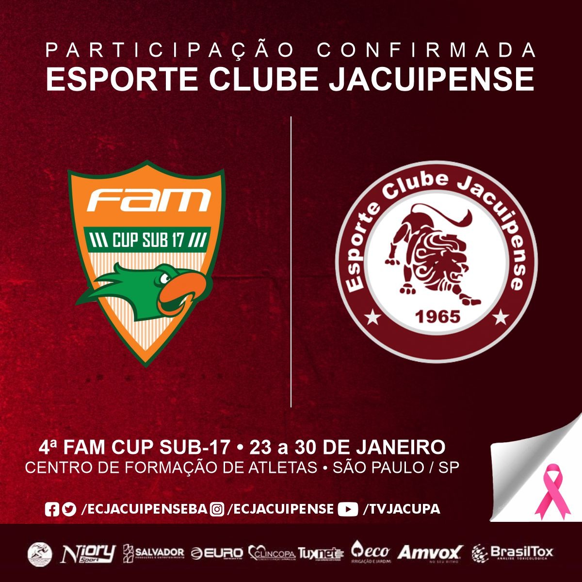 ecjacuipenseba's tweet photo. Pela quarta vez o Sub-17 está confirmado em mais uma edição da FAM CUP que irá acontecer entre os dias 23 e 30 de janeiro no Centro de Formação de Atletas a convite do Palmeiras 🇱🇻 #FAMCup #LeãoGrená #PraCimaJacupa https://t.co/OfXtkuqBCi