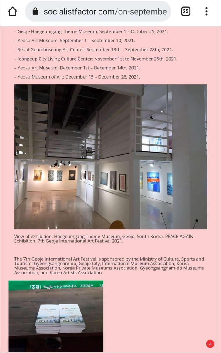 PilarViviente's tweet photo. Viviente, P. (2021, October). The 7th Geoje International Art Festival ‘PEACE, AGAIN’ opened. PEACE AGAIN Exhibition. Socialist Factor magazine.
https://t.co/j3le6iwaGg
P. 5-8 of 9
#pilarviviente #socialistfactor #PeaceAgain #exhibition #haegeumgang #museum #geoje #SouthKorea https://t.co/TTiGBjWrxl