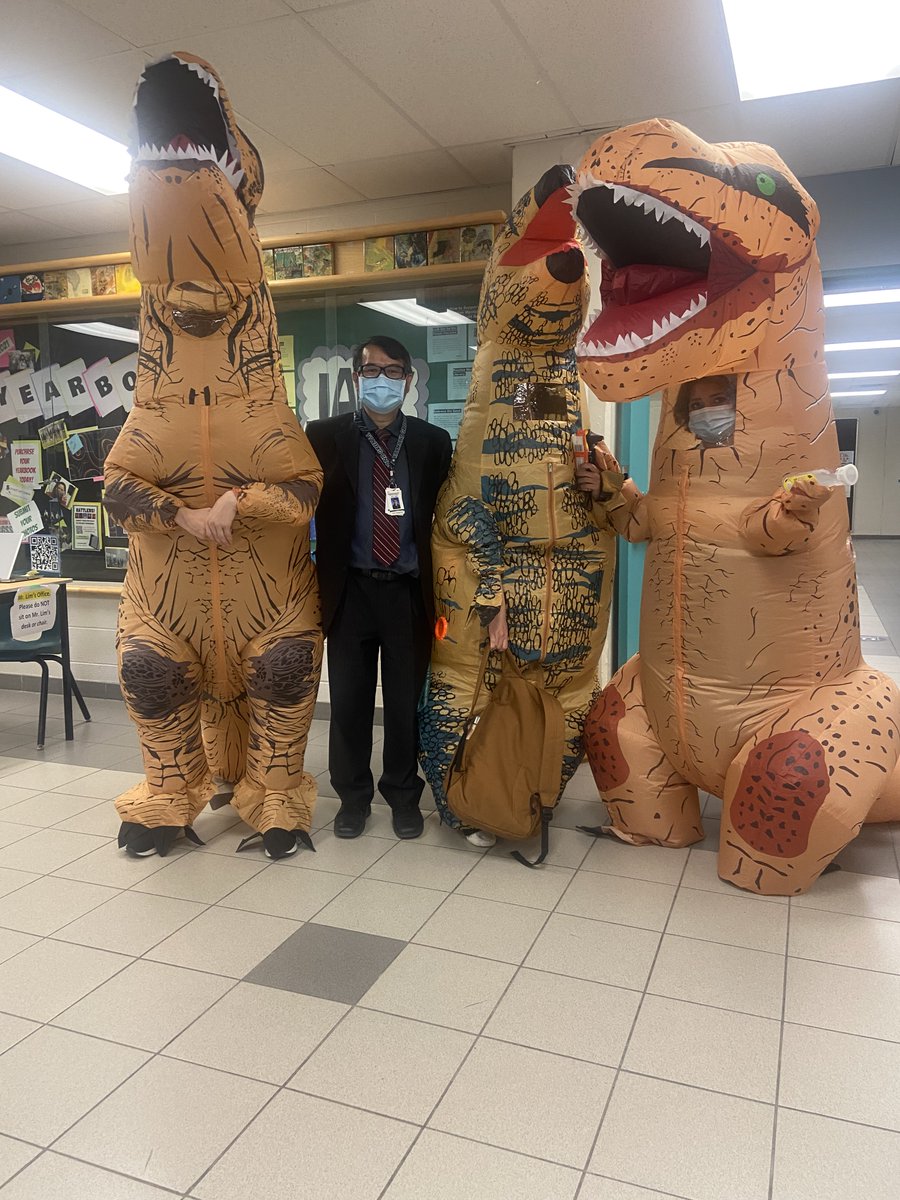 Numerous students and staff dressed up in Halloween costumes today. Initially 1 dinosaur spotted then two more showed up at RGSS! No rattlers spotted though.