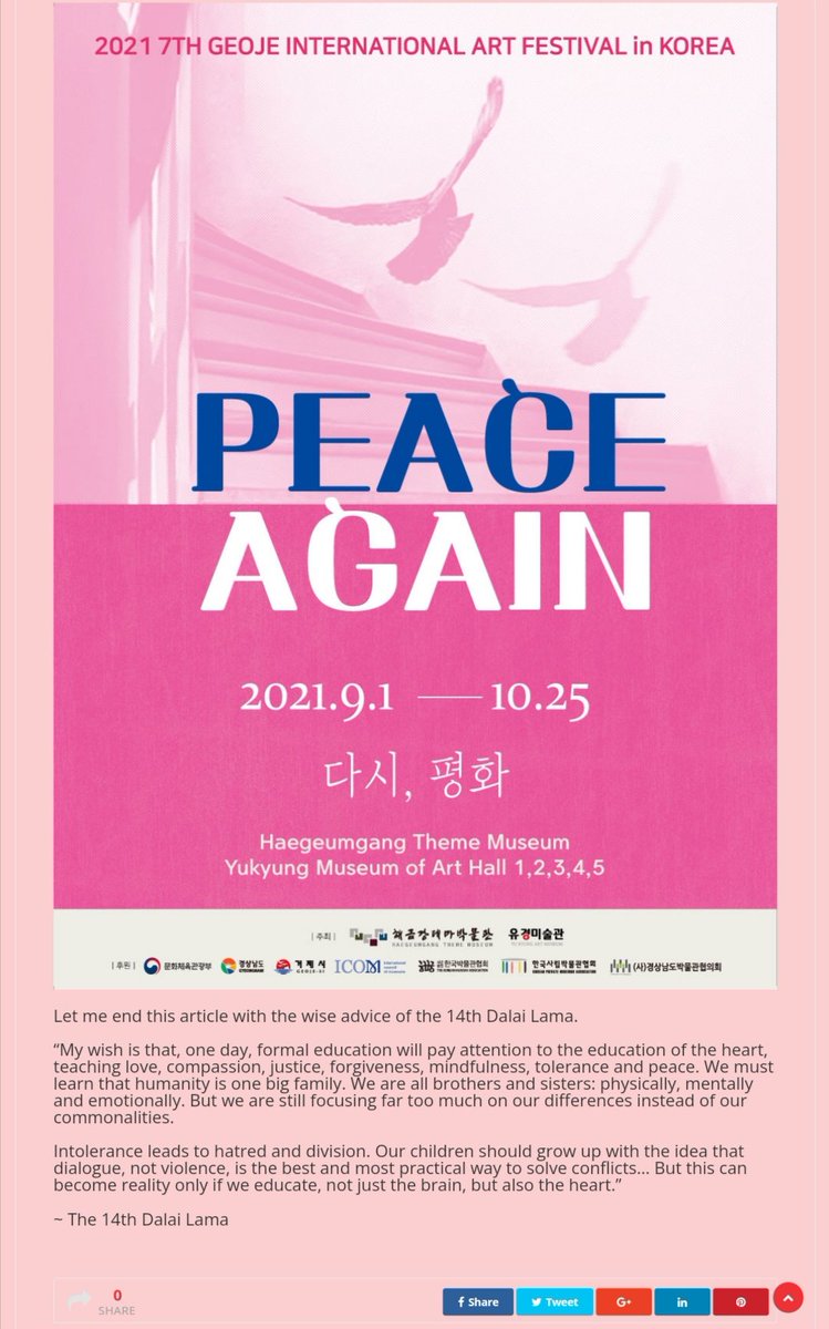 PilarViviente's tweet photo. Viviente, P. (2021, October). The 7th Geoje International Art Festival ‘PEACE, AGAIN’ opened. PEACE AGAIN Exhibition. Socialist Factor magazine.
https://t.co/j3le6iwaGg
P. 9 of 9
#pilarviviente #socialistfactor #PeaceAgain #exhibition #haegeumgang #museum #geoje #SouthKorea https://t.co/3qXAuuTCOt