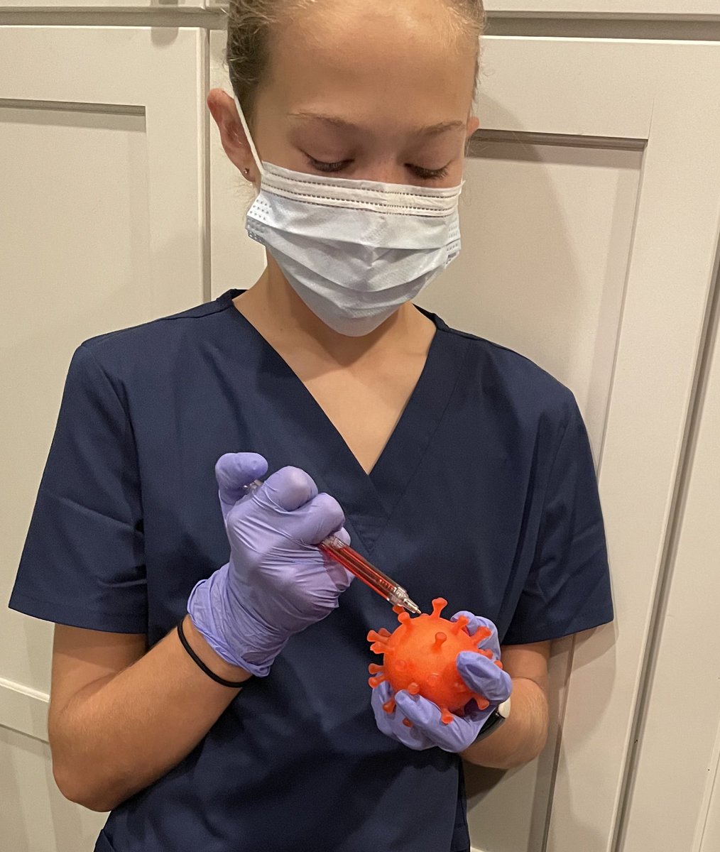 ElizabethJungma's tweet photo. For Halloween, my 11yo is dressed as the HCP who will administer her vaccine. Who’s have thought we’d have kids so eager for a shot??

(For clarity, I don’t work on vaccines- tweeting as a mom!) https://t.co/boRXYDilNb