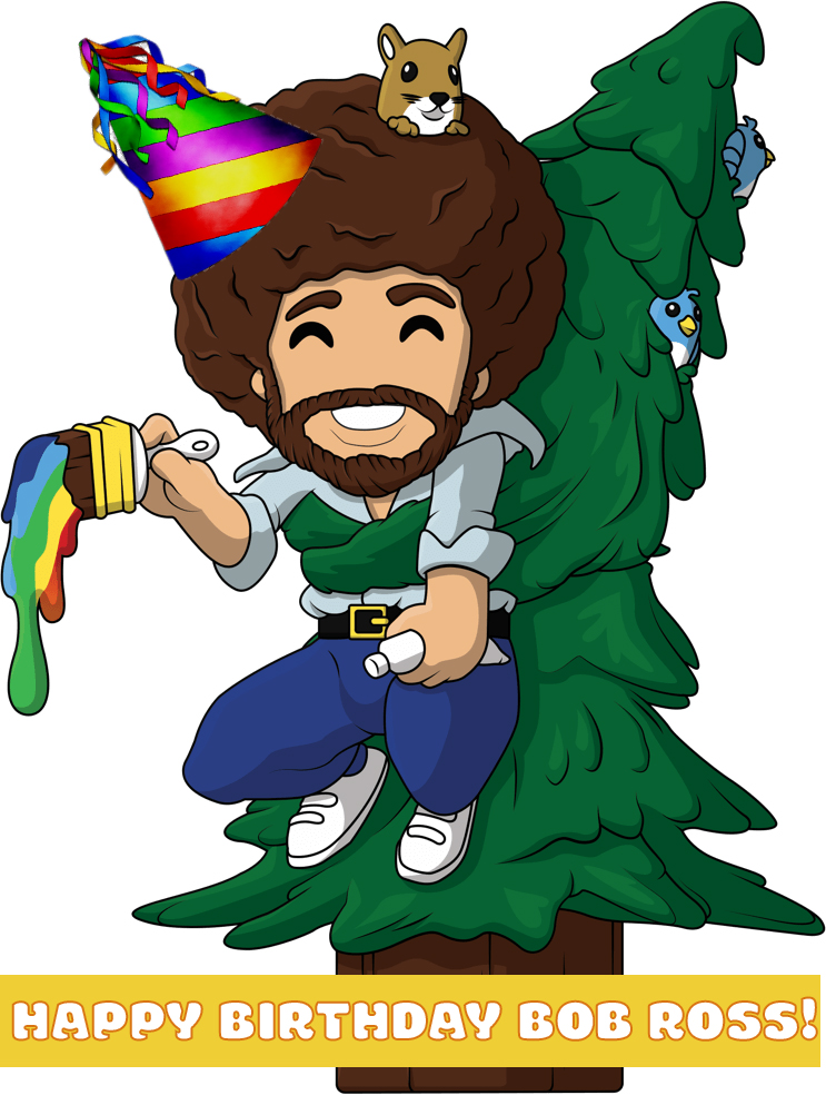 Let\s paint a \"Happy\" little birthday for Bob Ross! Happy Birthday Bob!!!    (original image by artist The Tonus) 