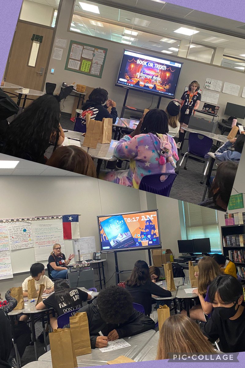 ChaseDeBord's tweet photo. Our @KleinCain students and teachers do Halloween right! English 1 had an awesome Book-or-Treat and Hola Club made an ofrenda. Love seeing kids excited about reading and their culture! https://t.co/yabkPdST3q