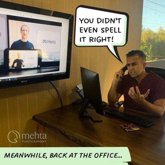 umangmehtamd's tweet photo. This town ain’t big enough for the both of us, Mark! #shotsfired #Metaverse #Meta #Mehta #mehtaplasticsurgery https://t.co/aA22EKEMdO