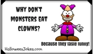 HalloweenJoke's tweet photo. Why don'tmonsters eat clowns? Because they taste funny! #Halloweenjokes #Halloween #Jokes #Clown #HappyHalloween https://t.co/RwuPKC49m6