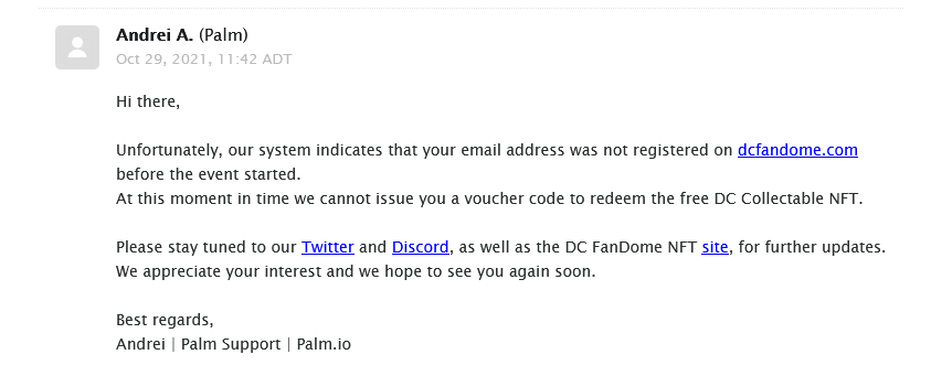 PandirdM's tweet photo. the time i signed up in was 16th October 4:40pm GMT+2 "this is the NFT account i signed up earlier for fandome itself" which is two hour earlier before the event , and you just easily said that i signed up after the fandome .. LMAO #DCFanDome #DCComicsNFT https://t.co/qs7XuNGzHP