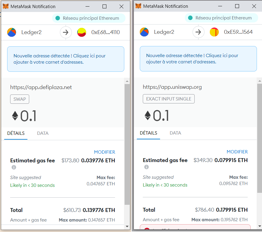 Trade on Defiplaza.net with lower gas fee up to 65%. Swapping $eth for $aave. Defiplaza 173$ gas fee Vs Uniswap 349$.