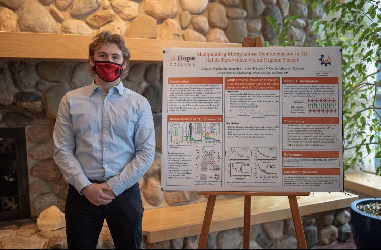 Hope_Engineers's tweet photo. Flashback Friday! Rewinding back to when 4 of our students presented research posters at @mispacegrant Fall Conference. Pictured: James Mandeville (‘22, Biochemical), Jacob Kowalski (‘22, Chemical), Kenneth Muyunza (‘21 Electrical), and Bridget Gagnier (‘23 Biomechanical) #MSGC21 https://t.co/V0OvbqK1mG