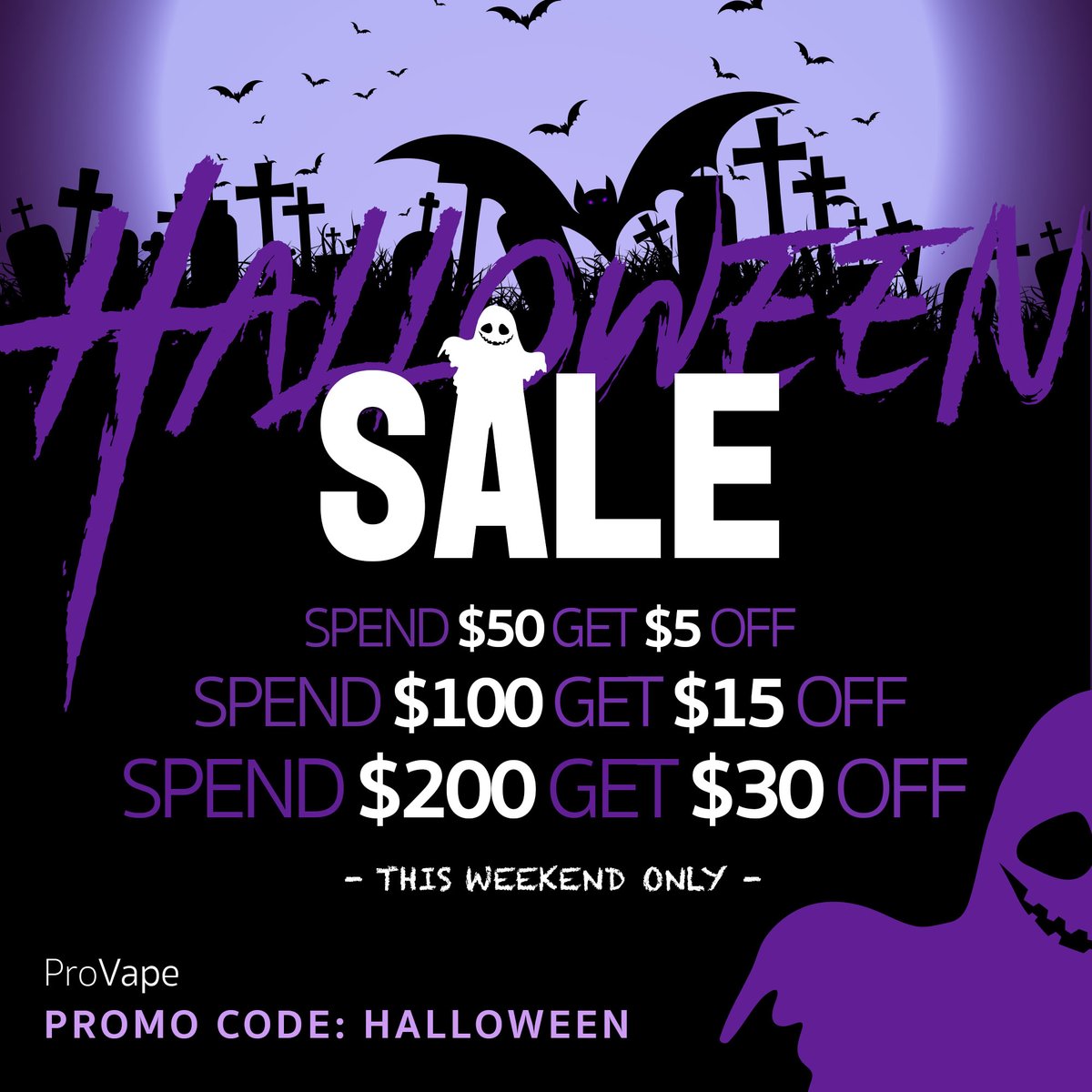 Don't miss our Halloween Sitewide Super Sale! 

Use Promo Code: Halloween

#vape #vapesale #vapeon #halloweensale #halloween #vapestore #provape #eliquidsale #vapelife