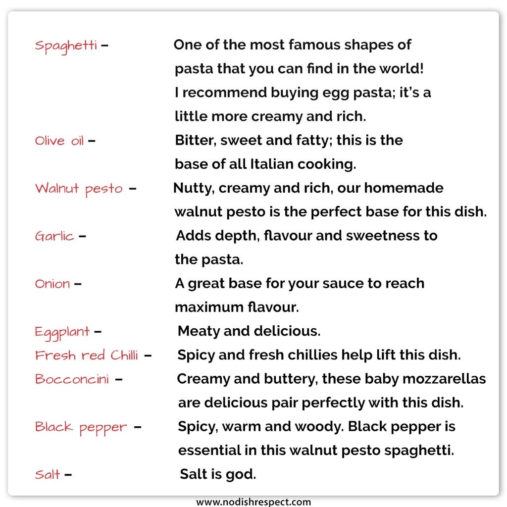 “Ready…set-y…spaghetti!”

A perfectly cooked spaghetti plate can’t be replaced with any other plates. A spaghetti lover always chooses to have spaghetti anytime anywhere. Try our deep nutty walnut pesto, paired with delicious spaghetti, fried eggplant and torn bocconcini.