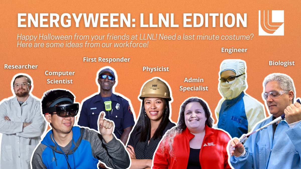Livermore_Lab's tweet photo. 🎃 We're ready for #Energyween: #LLNL edition! Need a last minute costume for #Halloween? Our workforce is here to share what you can be.
This year, celebrate Halloween with @ENERGY & @NNSANews: https://t.co/O0n7HNdkZZ https://t.co/uuEVsB1bGG