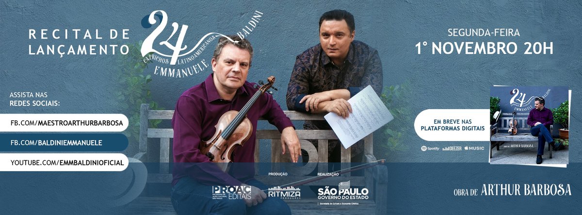 📣 𝗟𝗔𝗡𝗖̧𝗔𝗠𝗘𝗡𝗧𝗢 𝗗𝗢 𝗔́𝗟𝗕𝗨𝗠 💿 "24 ᴄᴀᴘʀɪᴄʜᴏs ʟᴀᴛɪɴᴏᴀᴍᴇʀɪᴄᴀɴᴏs" 👇
🗓 01 ᴅᴇ ɴᴏᴠᴇᴍʙʀᴏ ᴅᴇ 2021
⌚ 20ʜ00
🎥 #YT @emmbaldini: youtube.com/EmmBaldiniOfic…
• 𝗙𝗔𝗖̧𝗔 𝗢 𝗣𝗥𝗘-𝗦𝗔𝗩𝗘 𝗗𝗢 𝗖𝗗: – tratore.ffm.to/24caprichos-la… –