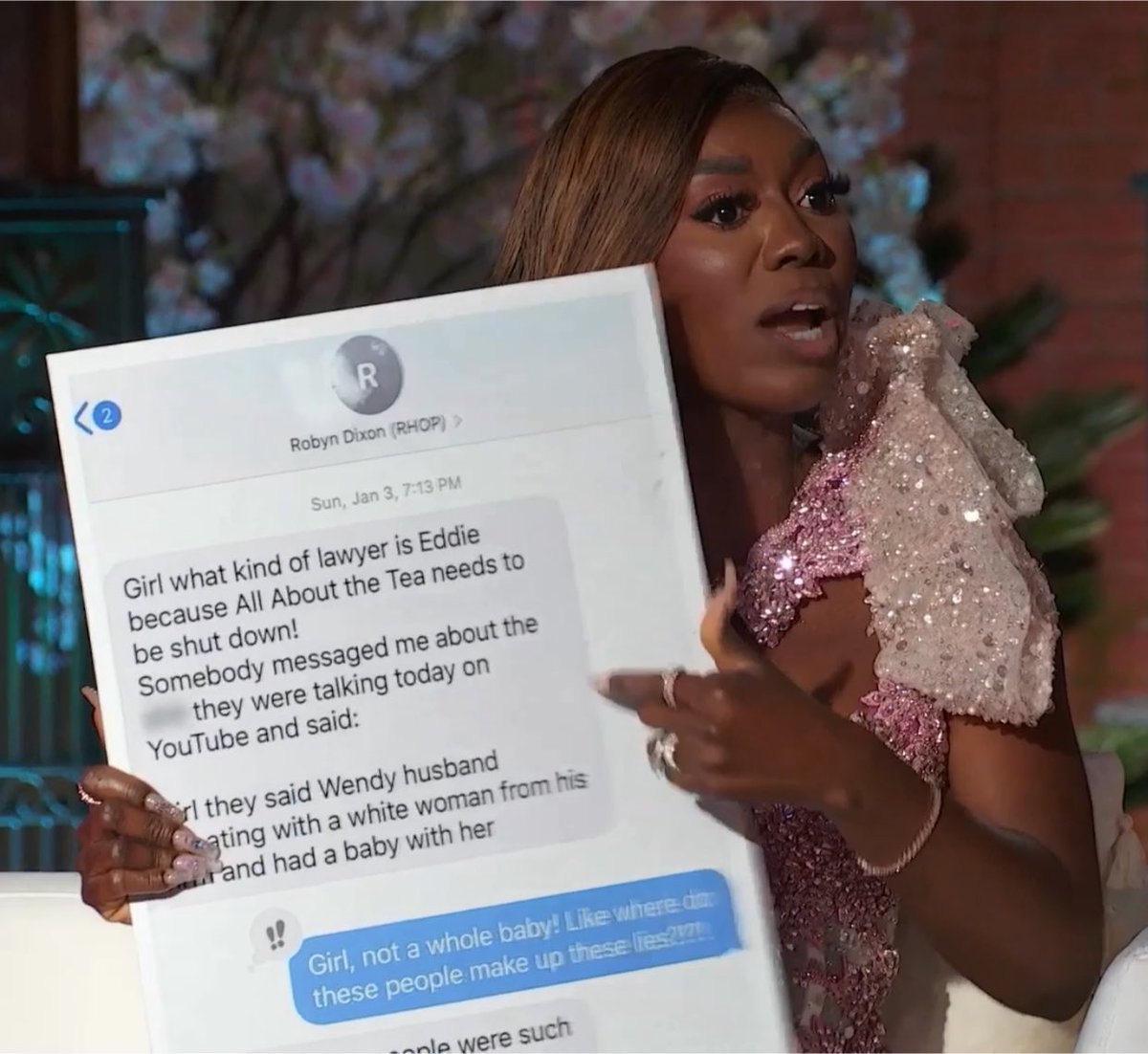 ThePeachReport's tweet photo. From Wendy’s board of receipts, to Karen’s reaction, to Chris B repping with the DEEP SPACE tee and Nicki showing up with that bottle! #RHOP came to DELIVER! 👏🏽🔥 https://t.co/gicCLm2Jsn