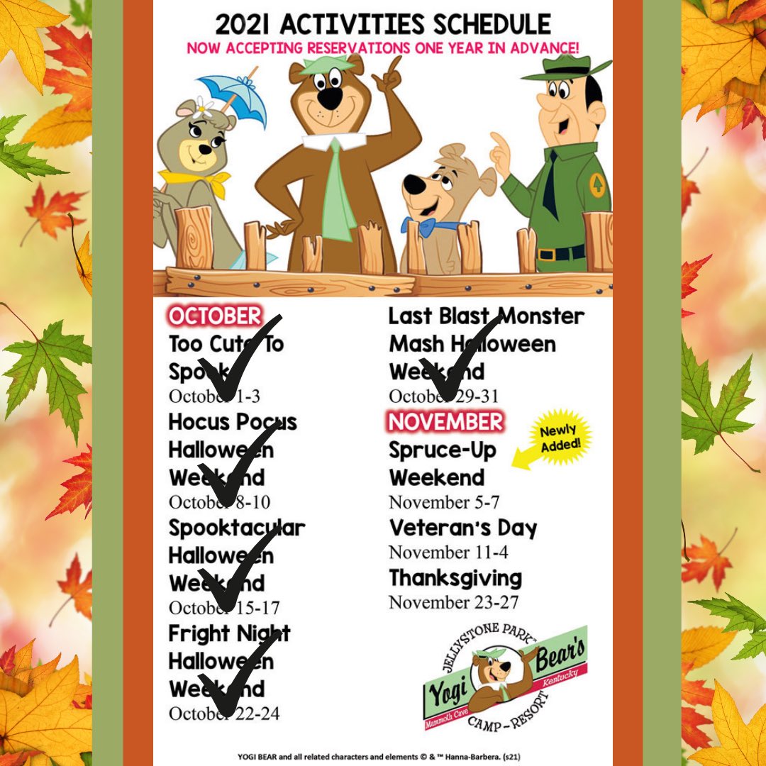 What are your November plans??
Grab a cabin or campsite with us for a little fall time away. 🍂 
Make your reservations anytime at jellystonemammothcave.com