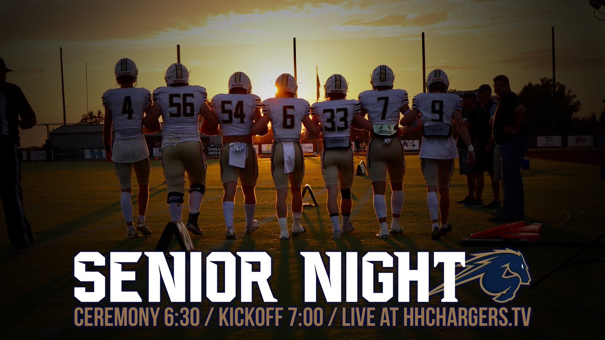 Tune in tonight at 6:30pm for #SeniorNight, as another stellar group of @thehallfootball players play their final regular season home game! #hhokc #chargerpride #onward #foreveracharger #okpreps